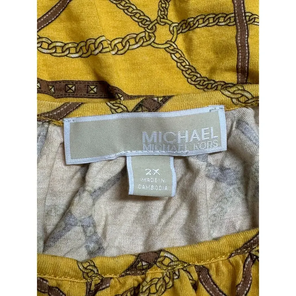Michael Kors Top Women 2X Gold Chain Print Logo Equestrian Western Preppy Office